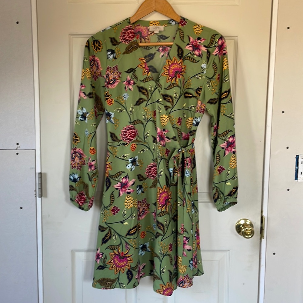 Loft Outlet Green Floral Wrap Dress